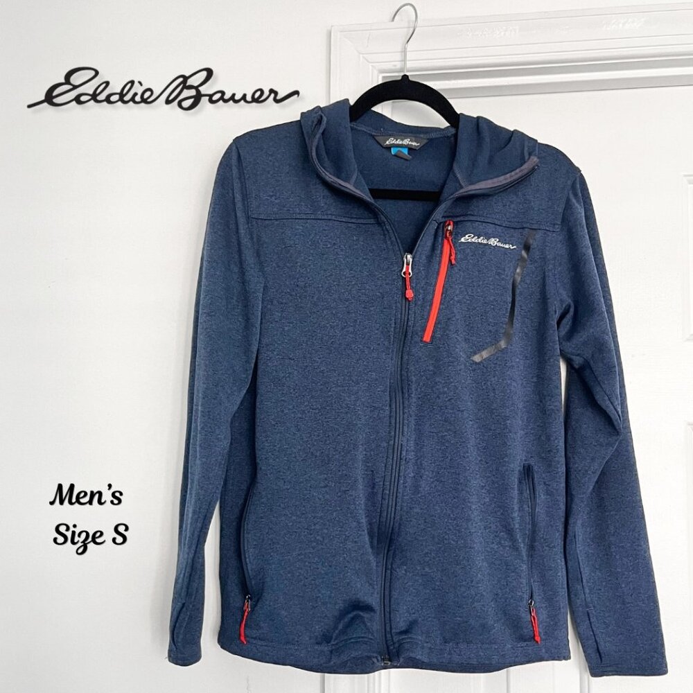 Eddie Bauer First Ascent Zipper Jacket Hooded | Men’s Small Dark Blue with Red